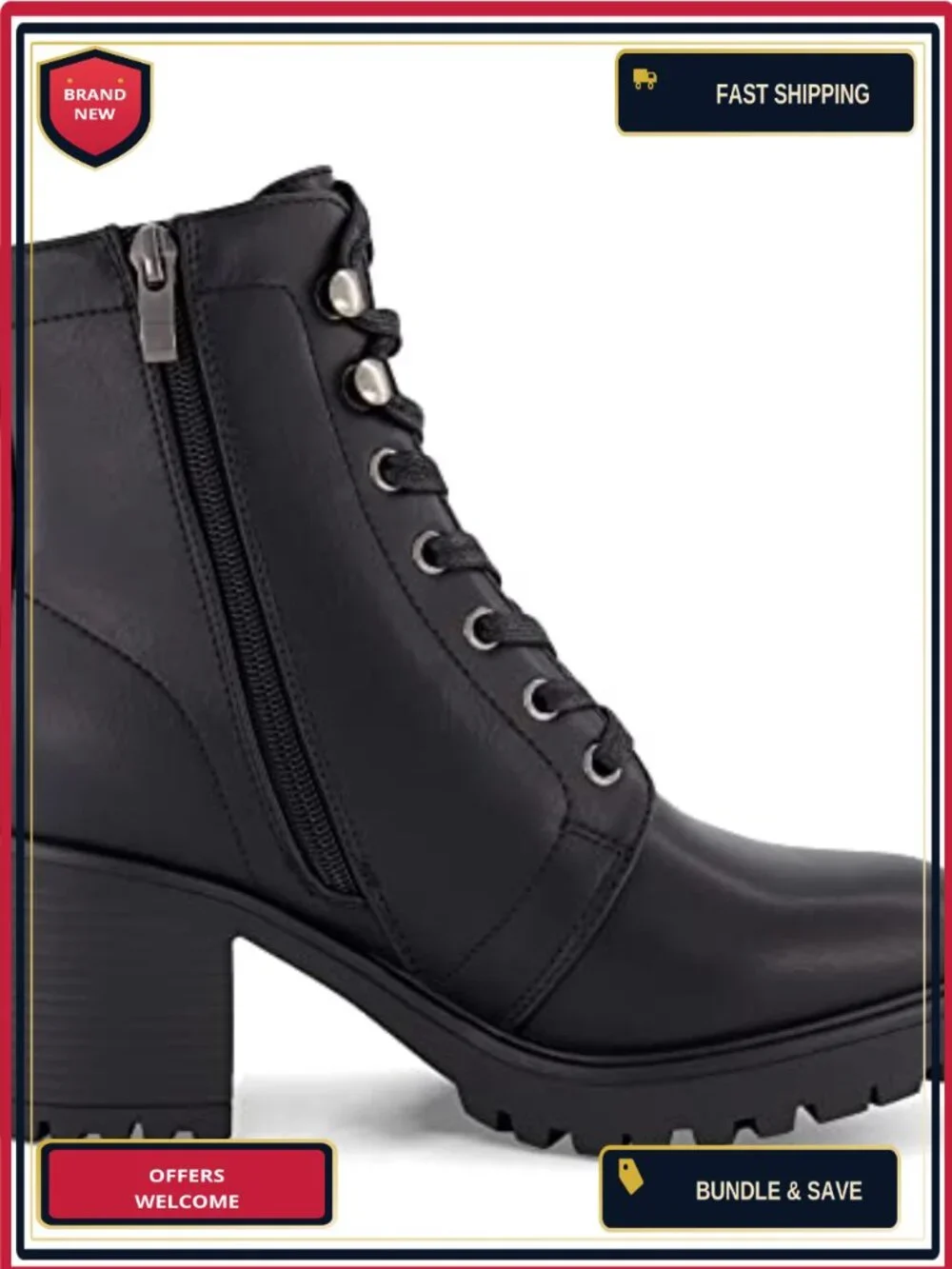 Lace Up Ankle Boots with Memory Foam, Chunky Heel, Lug Sole